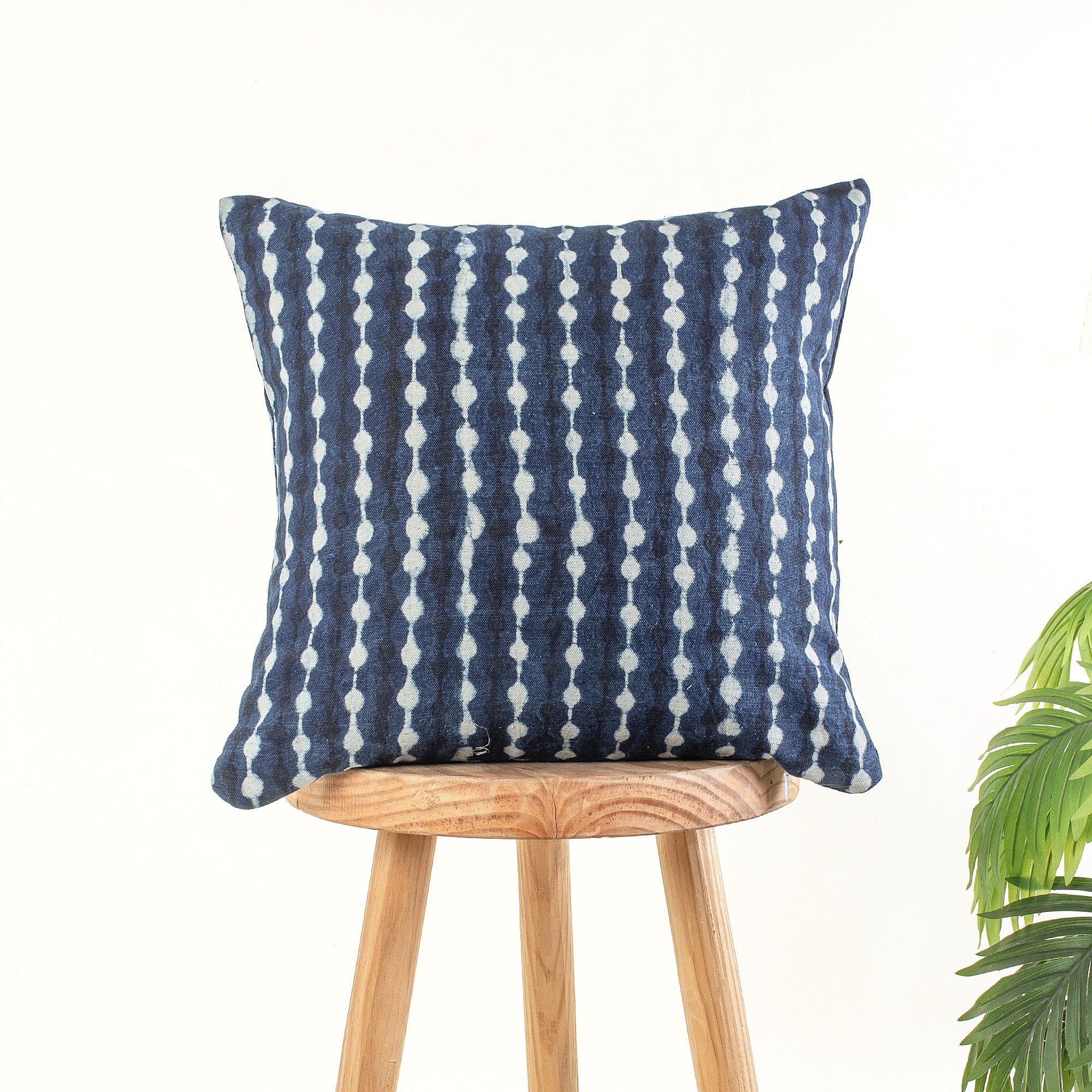 Hand Block Indigo Jaipuri Cotton Canvas Cushion Cover